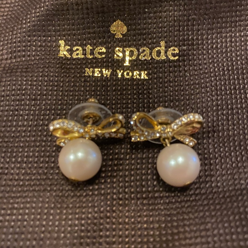 Kate Spade Rhinestone Bow and Pearl Earrings